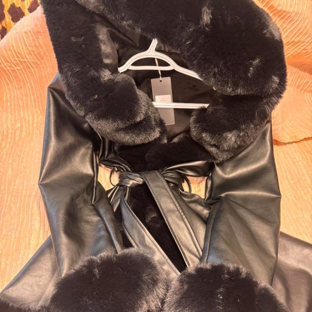 Luxurious Black Faux Fur Trimmed Coat